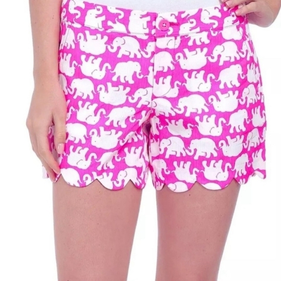 Lilly Pulitzer Buttercup Pink Tusk in Sun Elephant Scalloped Hem Shorts - Picture 1 of 9